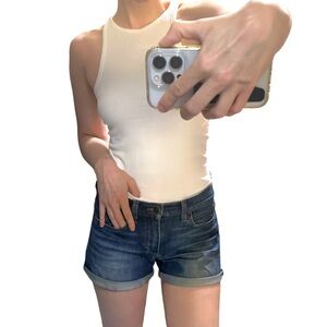 JOE’S JEANS Medium Blue Wash Rolled Cuffed Mid Rise Denim Jean Shortie Shorts 26